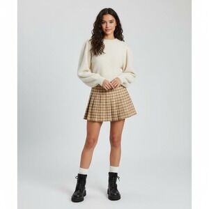 Forever 21 Tan‎ Brown Plaid Pleated Mini Skirt Schoolgirl Tennis Size M Y2K Punk